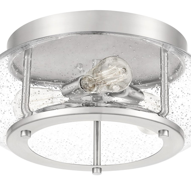 Quoizel Trilogy 16in 3-Light Flush Mount | Industrial Brushed Nickel and Clear Seedy Glass | Kitchen & Entryway | 16 x 16 x 7 in | Model TRG1616BN