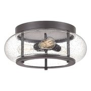 Quoizel Trilogy 16in 3-Light Flush Mount | Industrial Old Bronze and Clear Seedy Glass | Hallway & Entryway | 16 x 16 x 7 in | Model TRG1616OZ