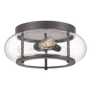 Quoizel Trilogy 16in 3-Light Flush Mount | Industrial Old Bronze and Clear Seedy Glass | Hallway & Entryway | 16 x 16 x 7 in | Model TRG1616OZ