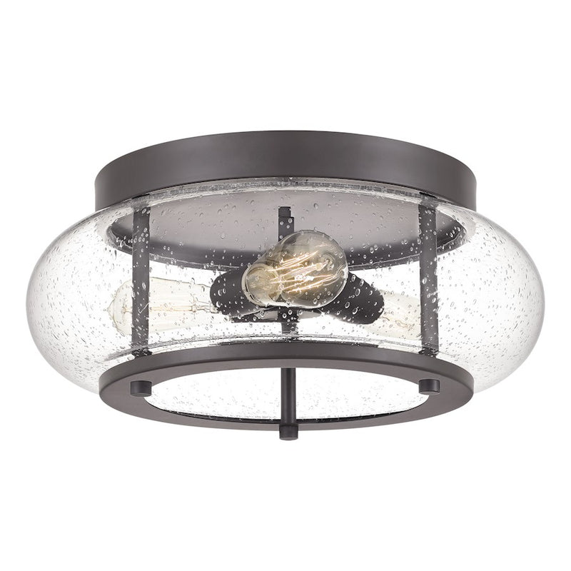 Quoizel Trilogy 16in 3-Light Flush Mount | Industrial Old Bronze and Clear Seedy Glass | Hallway & Entryway | 16 x 16 x 7 in | Model TRG1616OZ