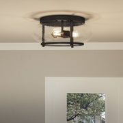 Quoizel Trilogy 16in 3-Light Flush Mount | Industrial Old Bronze and Clear Seedy Glass | Hallway & Entryway | 16 x 16 x 7 in | Model TRG1616OZ