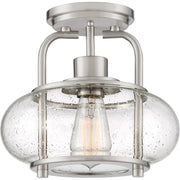Quoizel Trilogy 10in 1-Light Semi-Flush Mount | Industrial Brushed Nickel and Clear Seedy Glass | Hallway & Entryway | Model TRG1710BN