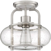 Quoizel Trilogy 10in 1-Light Semi-Flush Mount | Industrial Brushed Nickel and Clear Seedy Glass | Hallway & Entryway | Model TRG1710BN