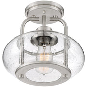 Quoizel Trilogy 10in 1-Light Semi-Flush Mount | Industrial Brushed Nickel and Clear Seedy Glass | Hallway & Entryway | Model TRG1710BN
