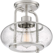 Quoizel Trilogy 10in 1-Light Semi-Flush Mount | Industrial Brushed Nickel and Clear Seedy Glass | Hallway & Entryway | Model TRG1710BN
