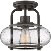 Quoizel Trilogy 10in 1-Light Semi-Flush Mount | Industrial Old Bronze and Clear Seedy Glass | Hallway & Entryway | 10 x 10 x 9.25 in | Model TRG1710OZ