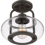 Quoizel Trilogy 10in 1-Light Semi-Flush Mount | Industrial Old Bronze and Clear Seedy Glass | Hallway & Entryway | 10 x 10 x 9.25 in | Model TRG1710OZ