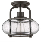 Quoizel Trilogy 10in 1-Light Semi-Flush Mount | Industrial Old Bronze and Clear Seedy Glass | Hallway & Entryway | 10 x 10 x 9.25 in | Model TRG1710OZ