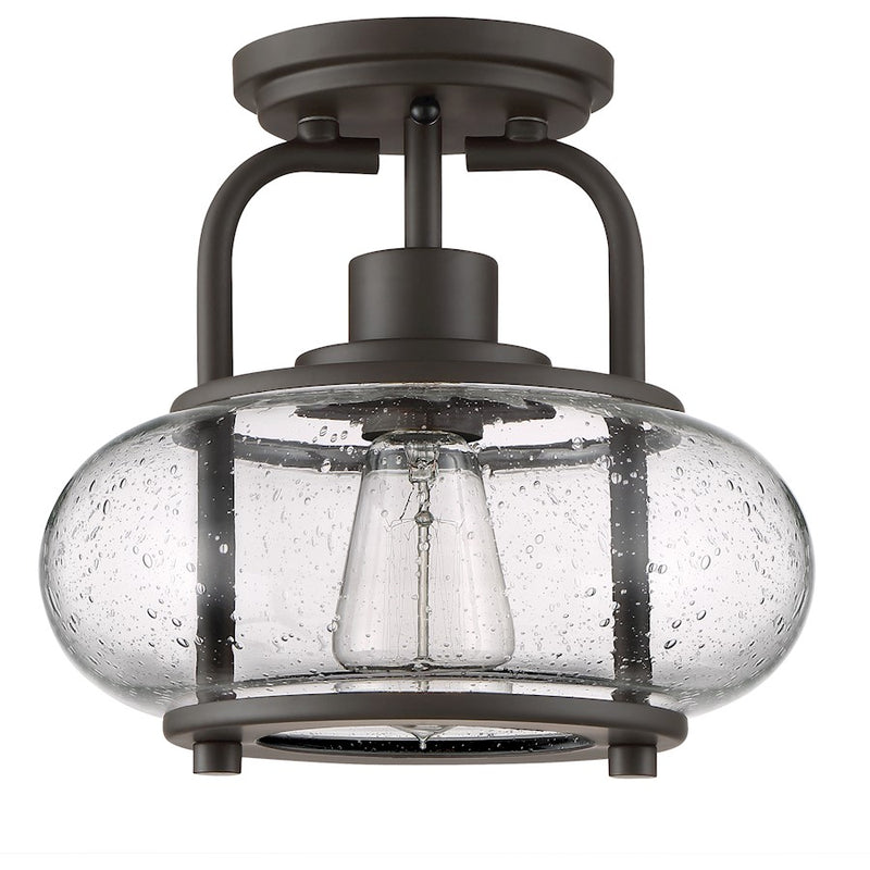 Quoizel Trilogy 10in 1-Light Semi-Flush Mount | Industrial Old Bronze and Clear Seedy Glass | Hallway & Entryway | 10 x 10 x 9.25 in | Model TRG1710OZ