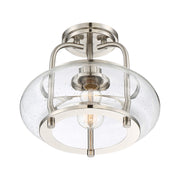 Quoizel Trilogy 12in 1-Light Semi-Flush Mount | Industrial Brushed Nickel and Clear Seedy Glass | Hallway & Entryway | Model TRG1712BN