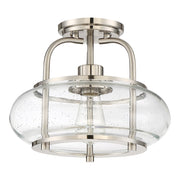 Quoizel Trilogy 12in 1-Light Semi-Flush Mount | Industrial Brushed Nickel and Clear Seedy Glass | Hallway & Entryway | Model TRG1712BN
