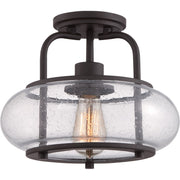 Quoizel Trilogy 12in 1-Light Semi-Flush Mount | Industrial Old Bronze and Clear Seedy Glass | Hallway & Entryway | 12 x 12 x 10 in | Model TRG1712OZ