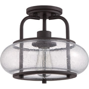 Quoizel Trilogy 12in 1-Light Semi-Flush Mount | Industrial Old Bronze and Clear Seedy Glass | Hallway & Entryway | 12 x 12 x 10 in | Model TRG1712OZ