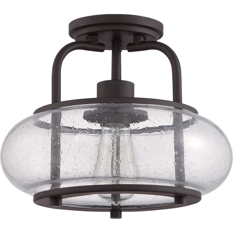 Quoizel Trilogy 12in 1-Light Semi-Flush Mount | Industrial Old Bronze and Clear Seedy Glass | Hallway & Entryway | 12 x 12 x 10 in | Model TRG1712OZ