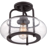 Quoizel Trilogy 12in 1-Light Semi-Flush Mount | Industrial Old Bronze and Clear Seedy Glass | Hallway & Entryway | 12 x 12 x 10 in | Model TRG1712OZ