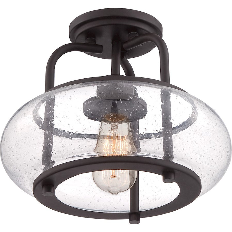 Quoizel Trilogy 12in 1-Light Semi-Flush Mount | Industrial Old Bronze and Clear Seedy Glass | Hallway & Entryway | 12 x 12 x 10 in | Model TRG1712OZ