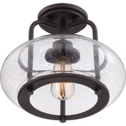 Quoizel Trilogy 12in 1-Light Semi-Flush Mount | Industrial Old Bronze and Clear Seedy Glass | Hallway & Entryway | 12 x 12 x 10 in | Model TRG1712OZ