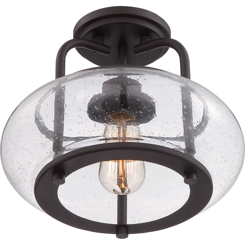 Quoizel Trilogy 12in 1-Light Semi-Flush Mount | Industrial Old Bronze and Clear Seedy Glass | Hallway & Entryway | 12 x 12 x 10 in | Model TRG1712OZ