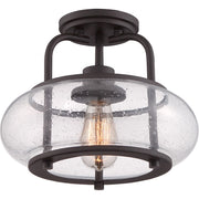 Quoizel Trilogy 12in 1-Light Semi-Flush Mount | Industrial Old Bronze and Clear Seedy Glass | Hallway & Entryway | 12 x 12 x 10 in | Model TRG1712OZ