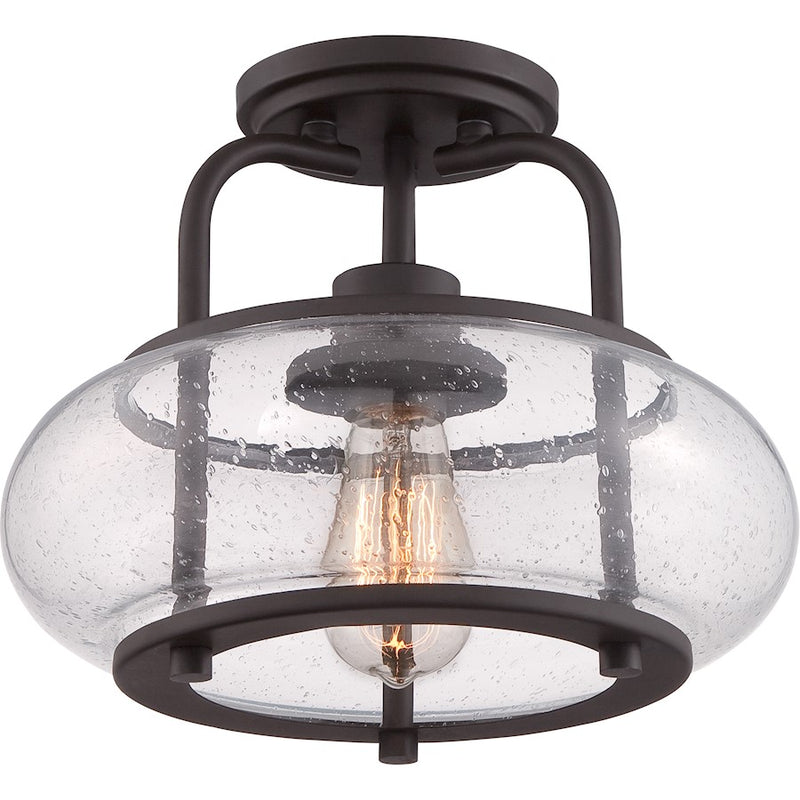 Quoizel Trilogy 12in 1-Light Semi-Flush Mount | Industrial Old Bronze and Clear Seedy Glass | Hallway & Entryway | 12 x 12 x 10 in | Model TRG1712OZ