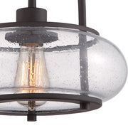 Quoizel Trilogy 12in 1-Light Semi-Flush Mount | Industrial Old Bronze and Clear Seedy Glass | Hallway & Entryway | 12 x 12 x 10 in | Model TRG1712OZ