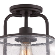 Quoizel Trilogy 12in 1-Light Semi-Flush Mount | Industrial Old Bronze and Clear Seedy Glass | Hallway & Entryway | 12 x 12 x 10 in | Model TRG1712OZ