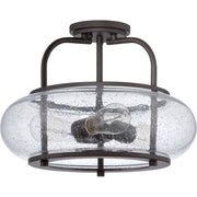 Quoizel Trilogy 16in 3-Light Semi-Flush Mount | Industrial Old Bronze and Clear Seedy Glass | Hallway & Entryway | 16 x 16 x 12 in | Model TRG1716OZ
