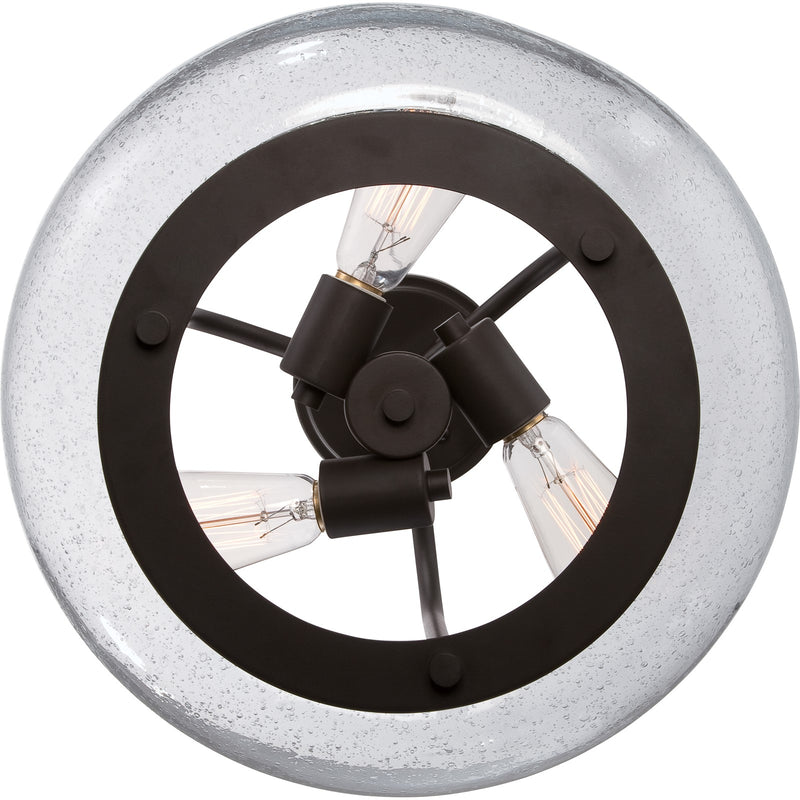 Quoizel Trilogy 16in 3-Light Semi-Flush Mount | Industrial Old Bronze and Clear Seedy Glass | Hallway & Entryway | 16 x 16 x 12 in | Model TRG1716OZ