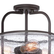 Quoizel Trilogy 16in 3-Light Semi-Flush Mount | Industrial Old Bronze and Clear Seedy Glass | Hallway & Entryway | 16 x 16 x 12 in | Model TRG1716OZ