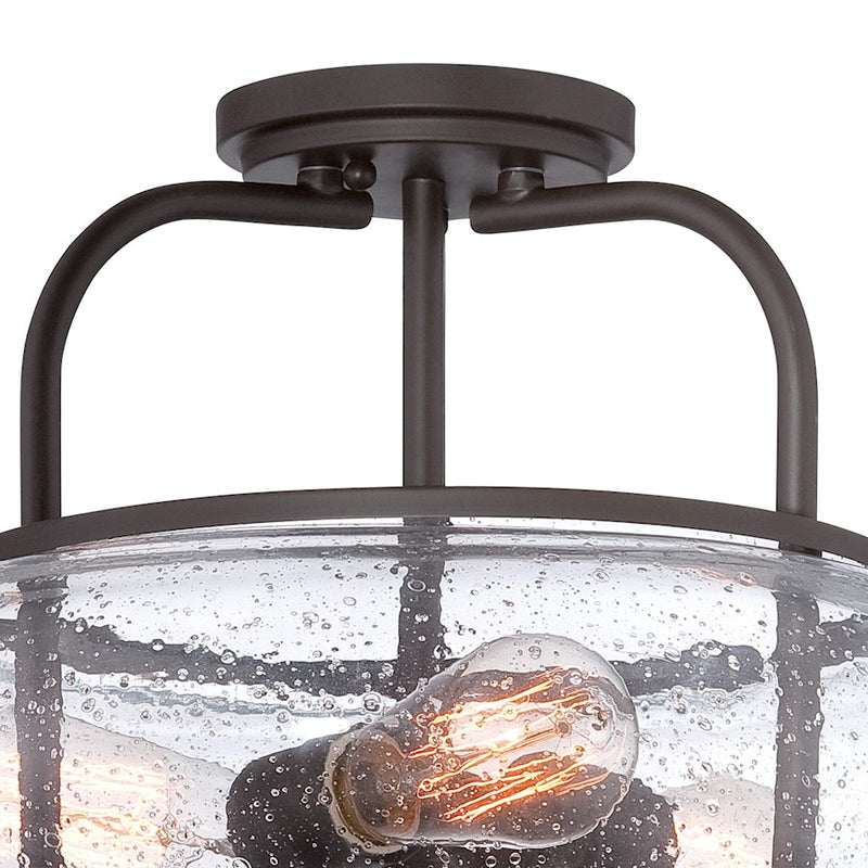 Quoizel Trilogy 16in 3-Light Semi-Flush Mount | Industrial Old Bronze and Clear Seedy Glass | Hallway & Entryway | 16 x 16 x 12 in | Model TRG1716OZ