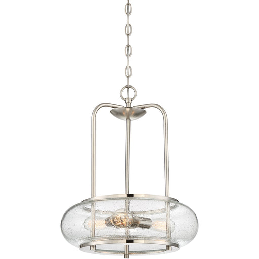 Quoizel Trilogy 16in 3-Light Pendant | Industrial Brushed Nickel and Clear Seedy Glass | Kitchen Island & Dining Room | Model TRG1816BN