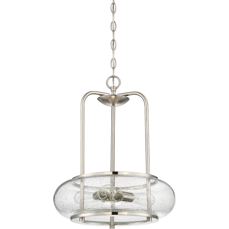 Quoizel Trilogy 16in 3-Light Pendant | Industrial Brushed Nickel and Clear Seedy Glass | Kitchen Island & Dining Room | Model TRG1816BN