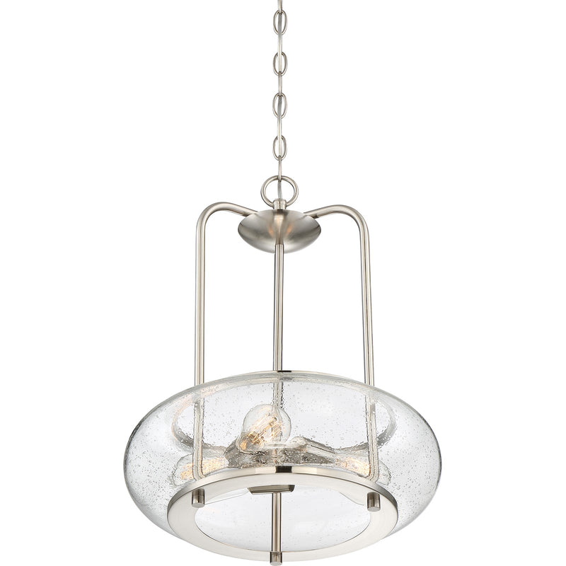 Quoizel Trilogy 16in 3-Light Pendant | Industrial Brushed Nickel and Clear Seedy Glass | Kitchen Island & Dining Room | Model TRG1816BN