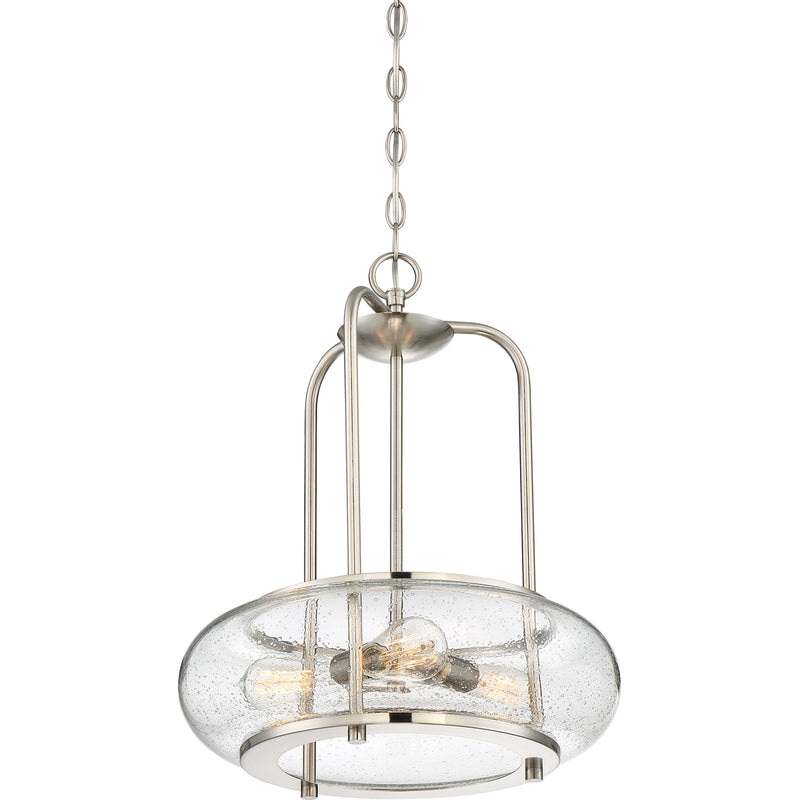 Quoizel Trilogy 16in 3-Light Pendant | Industrial Brushed Nickel and Clear Seedy Glass | Kitchen Island & Dining Room | Model TRG1816BN
