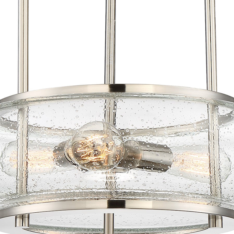 Quoizel Trilogy 16in 3-Light Pendant | Industrial Brushed Nickel and Clear Seedy Glass | Kitchen Island & Dining Room | Model TRG1816BN