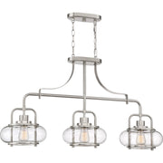 Quoizel Trilogy 38in 3-Light Island Chandelier | Industrial Brushed Nickel and Clear Seedy Glass | Kitchen Island & Dining Room | Model TRG338BN