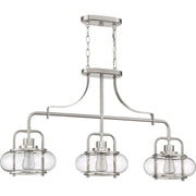Quoizel Trilogy 38in 3-Light Island Chandelier | Industrial Brushed Nickel and Clear Seedy Glass | Kitchen Island & Dining Room | Model TRG338BN