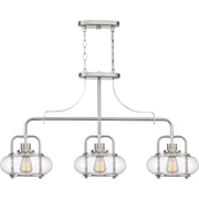 Quoizel Trilogy 38in 3-Light Island Chandelier | Industrial Brushed Nickel and Clear Seedy Glass | Kitchen Island & Dining Room | Model TRG338BN