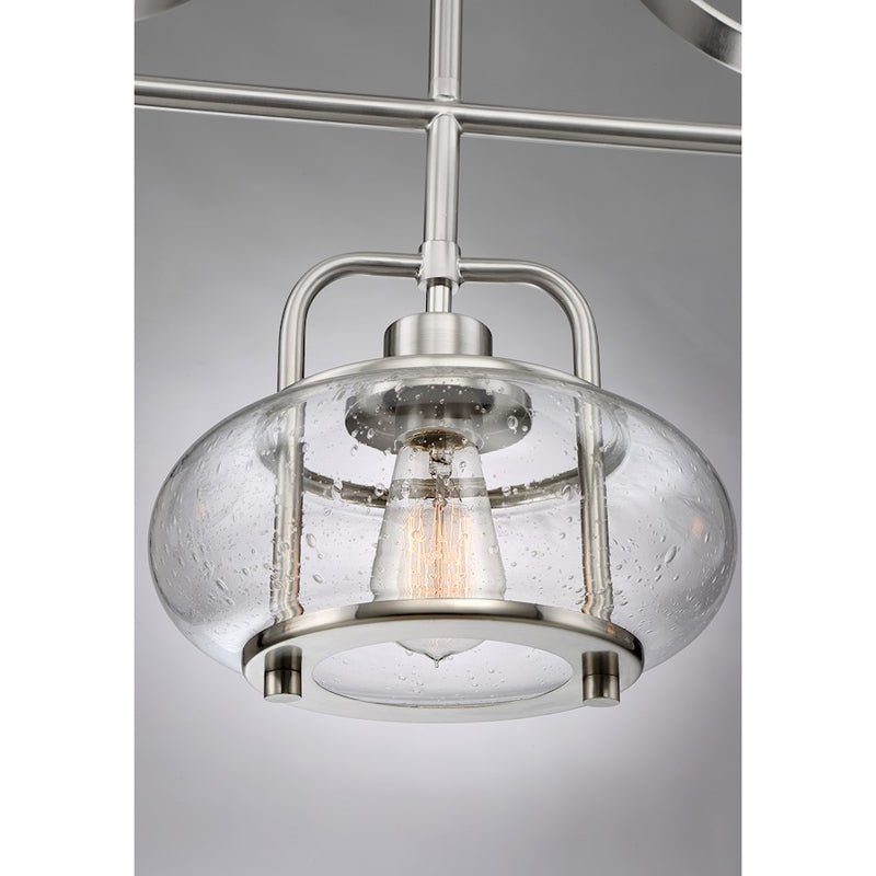 Quoizel Trilogy 38in 3-Light Island Chandelier | Industrial Brushed Nickel and Clear Seedy Glass | Kitchen Island & Dining Room | Model TRG338BN