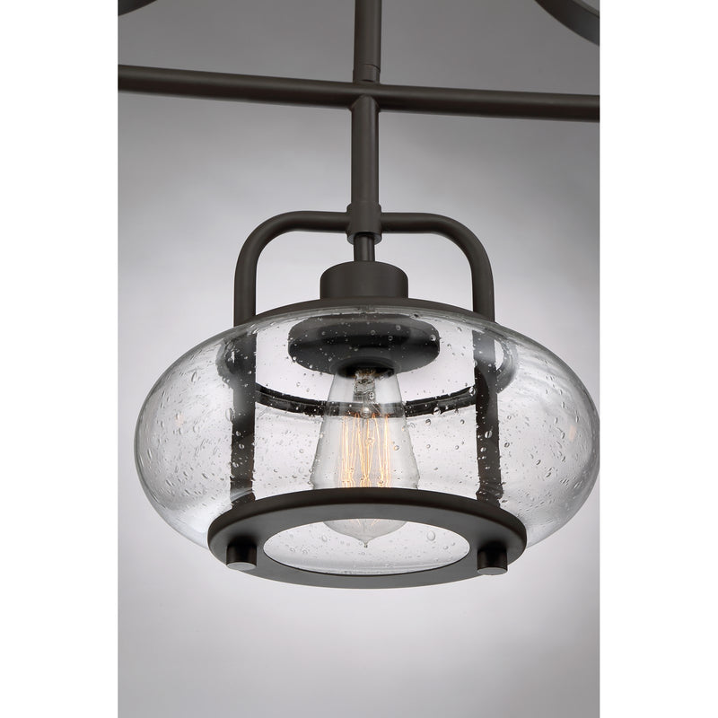 Quoizel Trilogy 38in 3-Light Island Chandelier | Industrial Old Bronze and Clear Seedy Glass | Kitchen Island & Dining Room | Model TRG338OZ