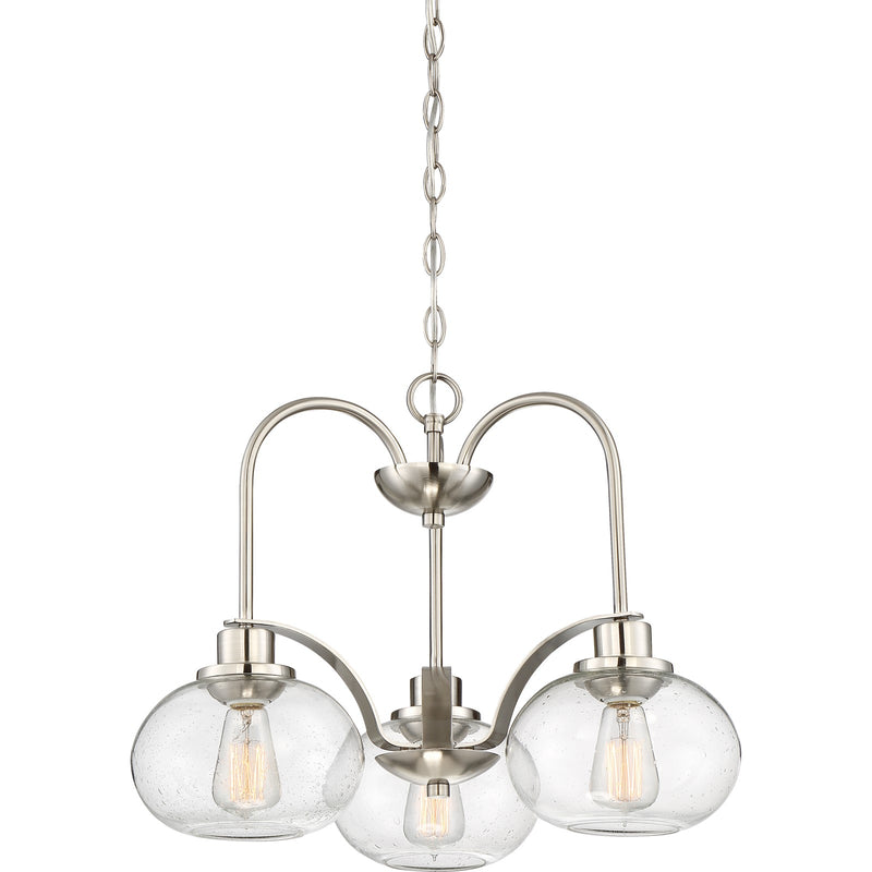 Quoizel Trilogy 22in 3-Light Chandelier | Industrial Brushed Nickel and Clear Seedy Glass | Dining Room & Foyer | 22 x 22 x 16.5 in | Model TRG5103BN