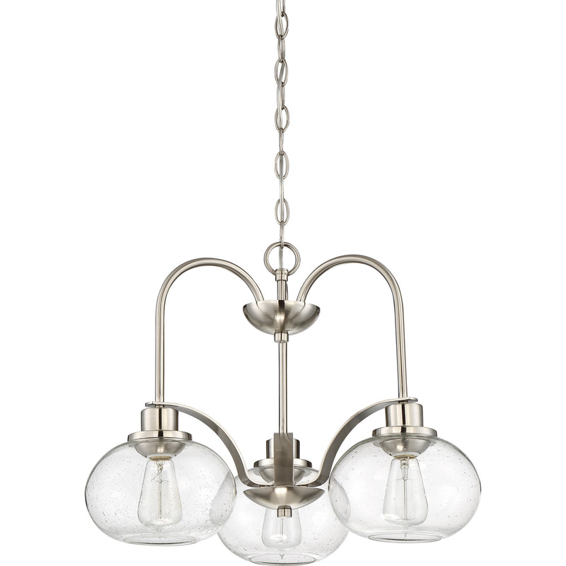 Quoizel Trilogy 22in 3-Light Chandelier | Industrial Brushed Nickel and Clear Seedy Glass | Dining Room & Foyer | 22 x 22 x 16.5 in | Model TRG5103BN