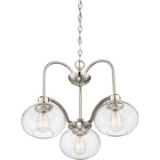Quoizel Trilogy 22in 3-Light Chandelier | Industrial Brushed Nickel and Clear Seedy Glass | Dining Room & Foyer | 22 x 22 x 16.5 in | Model TRG5103BN