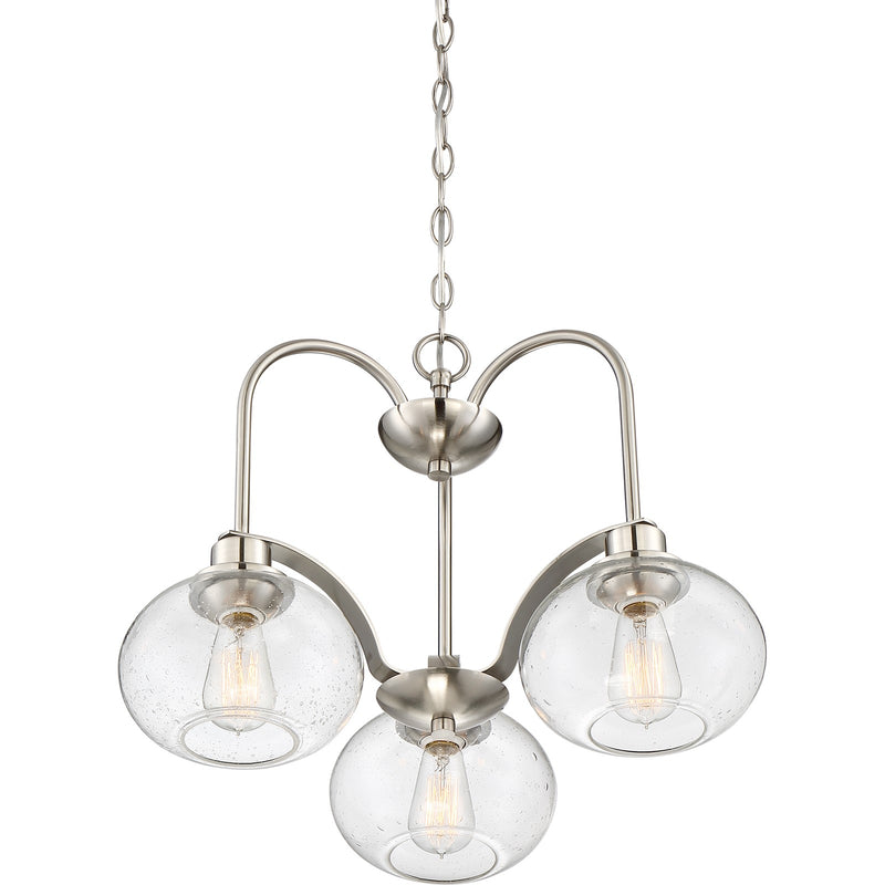 Quoizel Trilogy 22in 3-Light Chandelier | Industrial Brushed Nickel and Clear Seedy Glass | Dining Room & Foyer | 22 x 22 x 16.5 in | Model TRG5103BN