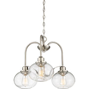 Quoizel Trilogy 22in 3-Light Chandelier | Industrial Brushed Nickel and Clear Seedy Glass | Dining Room & Foyer | 22 x 22 x 16.5 in | Model TRG5103BN