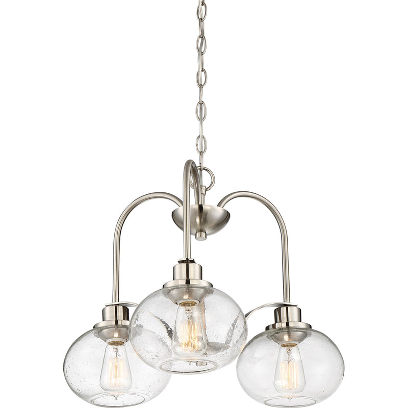 Quoizel Trilogy 22in 3-Light Chandelier | Industrial Brushed Nickel and Clear Seedy Glass | Dining Room & Foyer | 22 x 22 x 16.5 in | Model TRG5103BN