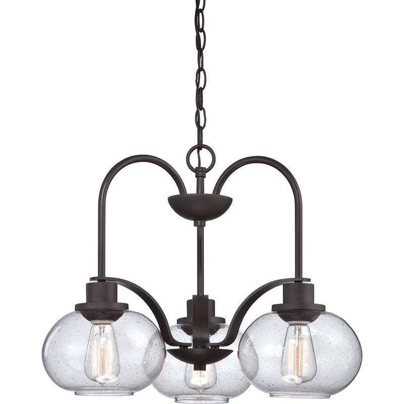 Quoizel Trilogy 22in 3-Light Chandelier | Industrial Old Bronze and Clear Seedy Glass | Dining Room & Foyer | 22 x 22 x 16.5 in | Model TRG5103OZ