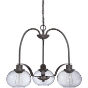 Quoizel Trilogy 22in 3-Light Chandelier | Industrial Old Bronze and Clear Seedy Glass | Dining Room & Foyer | 22 x 22 x 16.5 in | Model TRG5103OZ