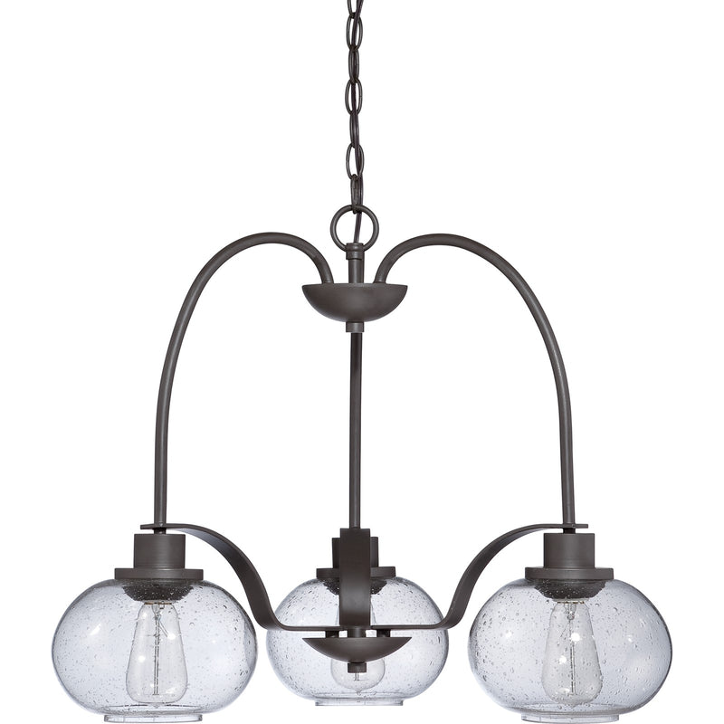 Quoizel Trilogy 22in 3-Light Chandelier | Industrial Old Bronze and Clear Seedy Glass | Dining Room & Foyer | 22 x 22 x 16.5 in | Model TRG5103OZ