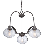Quoizel Trilogy 22in 3-Light Chandelier | Industrial Old Bronze and Clear Seedy Glass | Dining Room & Foyer | 22 x 22 x 16.5 in | Model TRG5103OZ